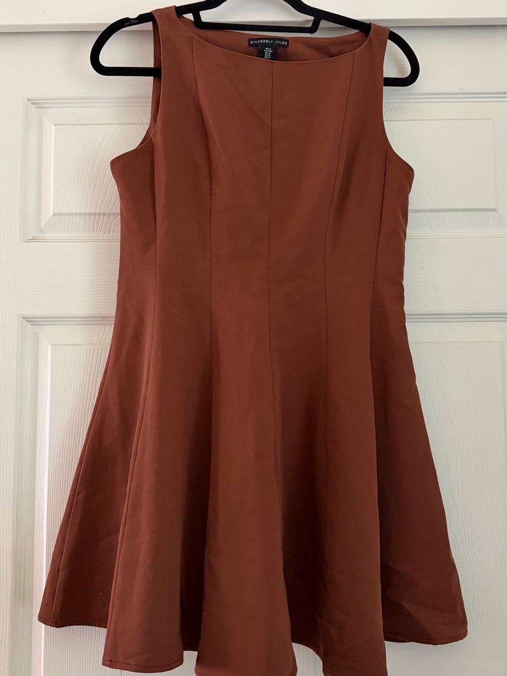 Sincerly Jules Rust-Tan Fit-and-Flare Mini Dress